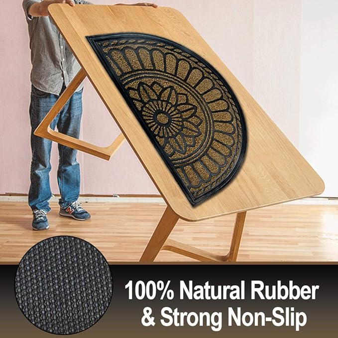 Mibao Half Round Door Mat, Non-Slip Welcome Entrance Way Mat, Durable Rubber Door Mats, Low-Profile Heavy Duty Doormat, Half Circle Mats for Garage, Patio, High Traffic Areas, 23.5" x 35.5", Brown