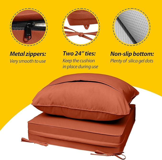 AAAAAcessories Outdoor Seat Cushions for Chairs, Fade-Resistant, Waterproof Patio Furniture Replacement Cushions, 22" x 24" x 5" + 22" x 19", Rust