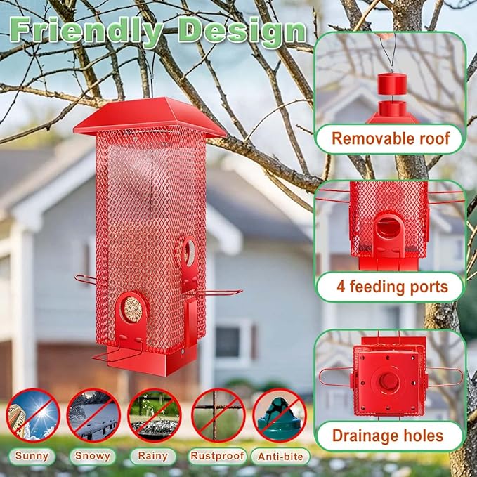 Squirrel Proof Bird Feeder, 2.5LB Heavy-Duty Metal Wild Bird Feeder with Weight-Activated Spring, Weatherproof Outdoor Hanging Birdfeeders for Cardinals, Blue Jays, Finches