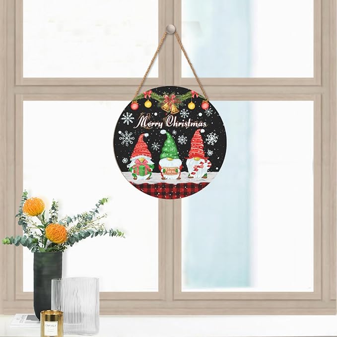 Xmas Gnomes Front Door sign for Outdoor Sign Merry Christma Door Hanger Snow Winter Holiday Yard Signs Hanging Porch Garden Decor