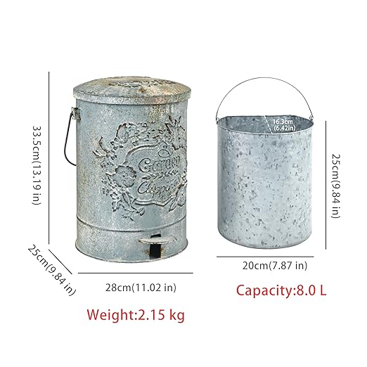 Z&Z ornamentorum Outdoor Small Trash Can with Lid Dog Poop Trash Can Outside for Kitchen Park Garden and Pedal Round Touchless Garbage with Flower and Bird Patterns