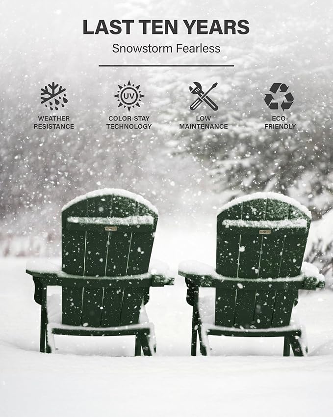 YEFU Adirondack Chair, Oversized Plastic Adirondack Chair Folding Outdoor Chairs with Cup Holder, Lawn Chair with Weather Resistant for Outside Deck Lawn Garden, Weight Capacity Up to 400 Lbs –Green