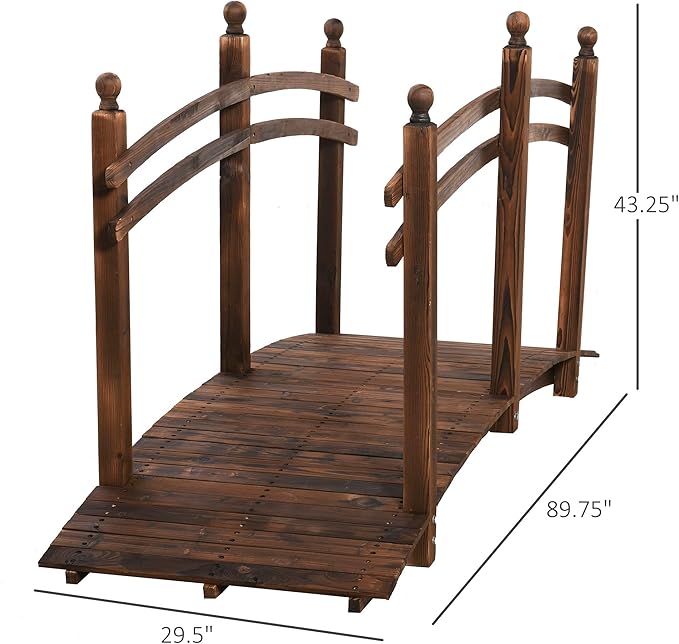 Outsunny 7.5' Wooden Arch Garden Bridge, Safety Rails for Backyard Ponds, Creeks, Streams, Carbonized