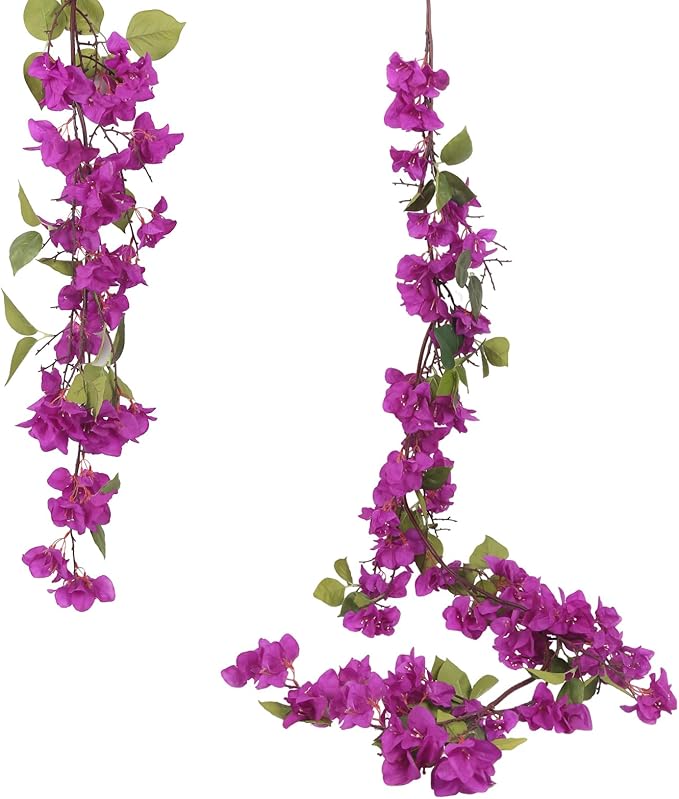 IPOPU Purple Bougainvillela Artificial Flowers Garland 5.9FT Faux Bougainvillea Hanging Flowers Artificial Vine Flowers for Table Runner Wedding Arch Centerpieces Porches Garden Decor (Purple)