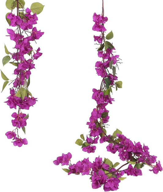 IPOPU Purple Bougainvillela Artificial Flowers Garland 5.9FT Faux Bougainvillea Hanging Flowers Artificial Vine Flowers for Table Runner Wedding Arch Centerpieces Porches Garden Decor (Purple)