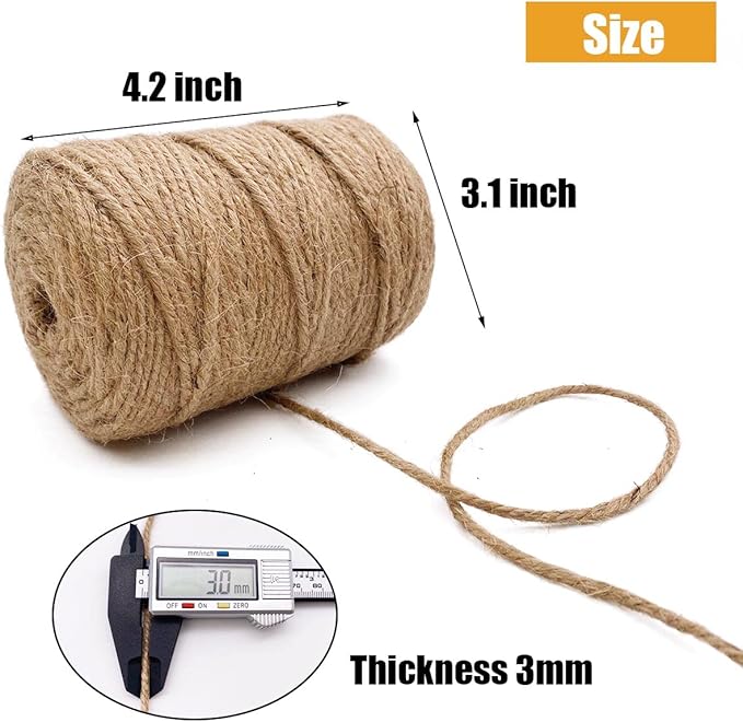 Leecogo 3mm Jute Twine 328 Feet Heavy Duty and Durable Brown Twine for Crafting, Gardening, and DIY Projects