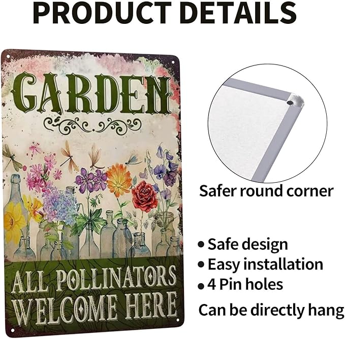 Garden Signs Vintage Metal Tin Sign Retro Garden Decor Welcome Plaque Housewarming Gift for Farmhouse Yard Home 8x12 Inch