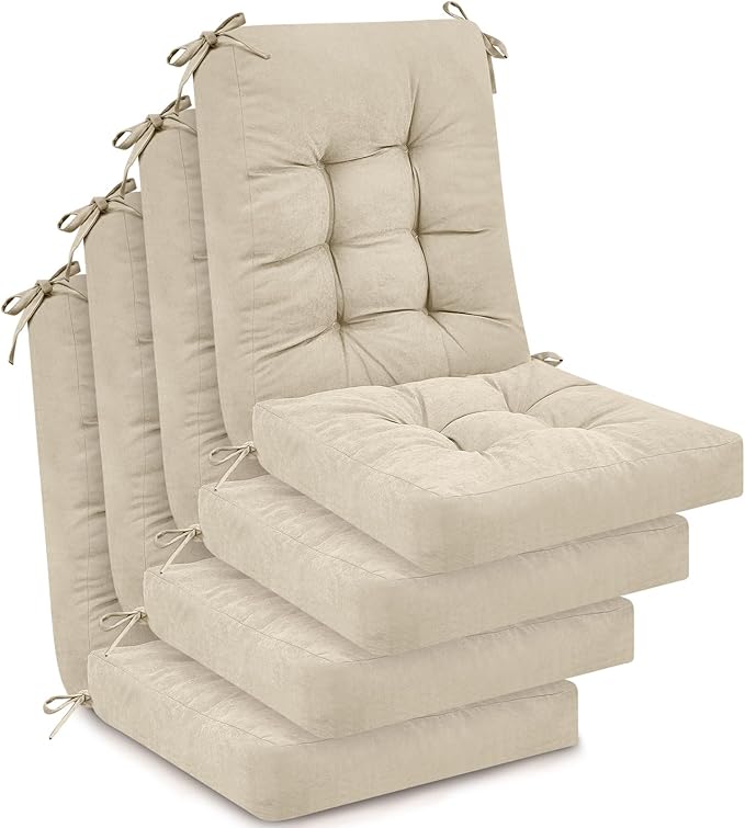 Juexica 4 Sets Outdoor Patio Chair Cushions Seat High Back Tufted Pillow Replacement Rocking Chair Cushions Pads for Patio Summer Seasonal Indoor Home Office(Beige)