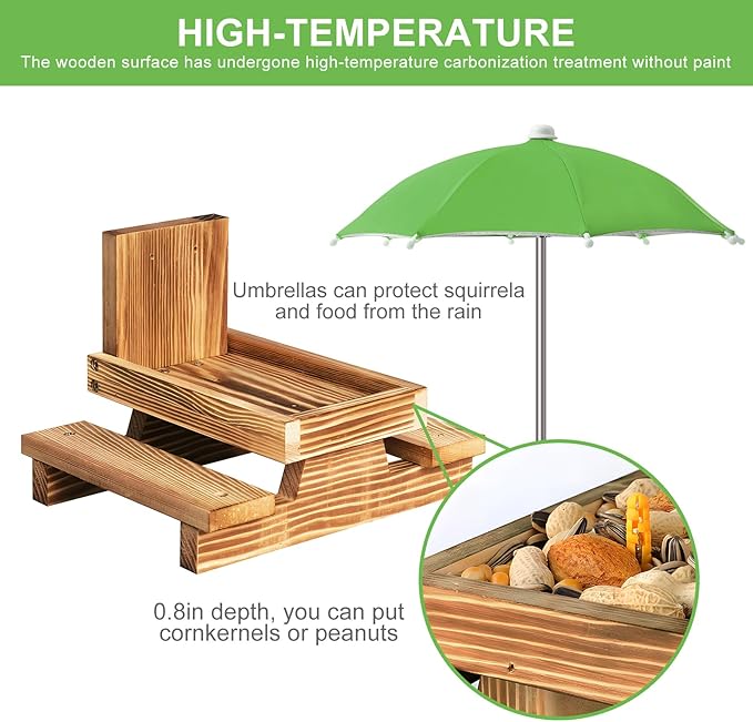 Gnodary Squirrel Feeder with Umbrella, Squirrel Feeders for Outside, Squirrel Picnic Table Feeder - Chipmunk Feeder Hold Corn, Corn Cob, Peanuts Style2 (Green)