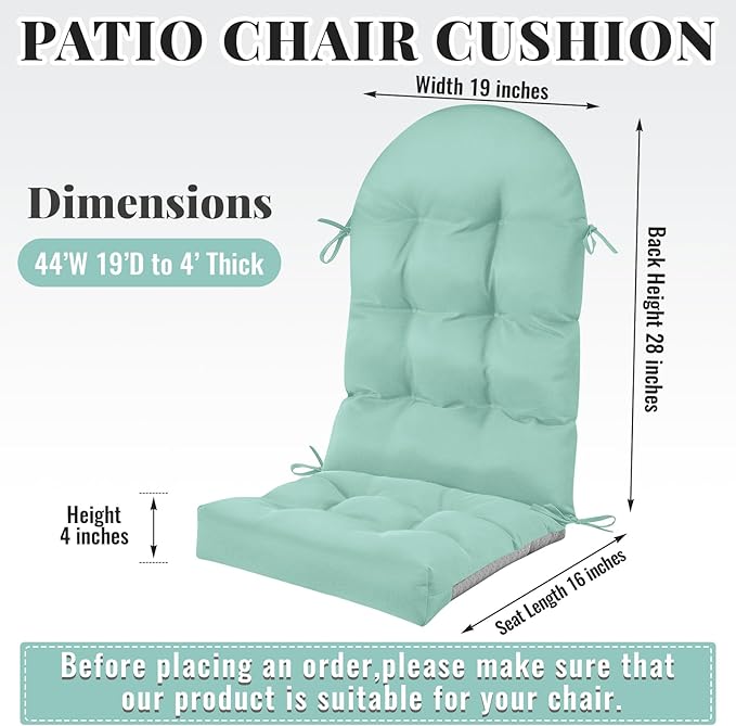 Geelin 2 Pcs Adirondack Chair Cushion High Back Patio Rocking Chair Cushion 44 x 19 x 4 Inch Tufted Weather Resistant Fade Resistant Seat for Patio Rocking Seat (Light Green)