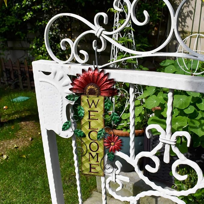 Door Decoration Metal Flower Welcome Sign Wall Hanging Decorations for Spring Summer Front Porch Door Hanger Rustic Home Indoor Outdoor Decor