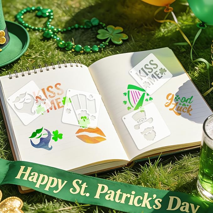 72 Pcs St Patricks Day Stencils for Painting Set, Reusable Shamrock Leaf Hat Beer Mugs Painting Templates - Stencil Crafts Drawing Templates for DIY Scrapbook, Home Wall Murals, Canvas Wood Signs