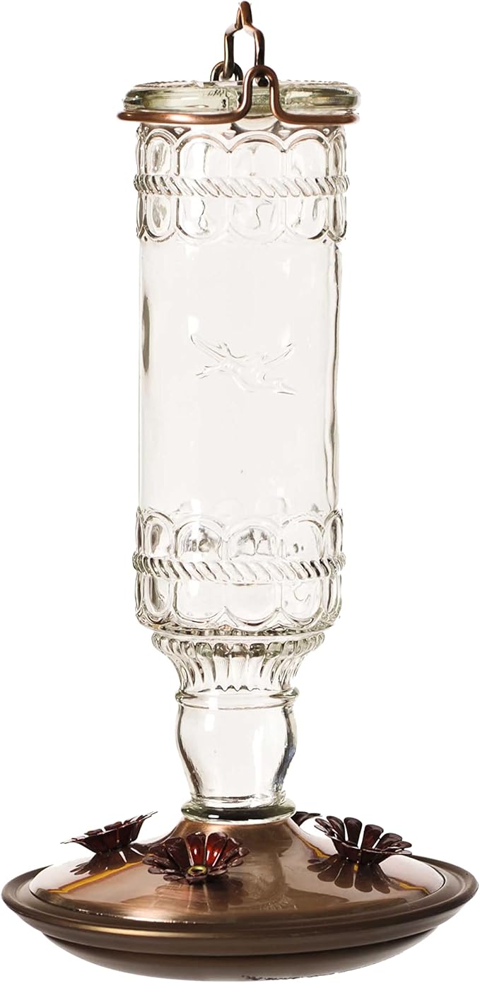 Perky-Pet Antique Glass Bottle Hummingbird Feeder - Outdoor Garden Décor Hummingbird Feeder - 8107-1SR - 10 Fl Oz Nectar Capacity - Durable Humming bird Feeder for Backyards, Porches, Decks, Hooks