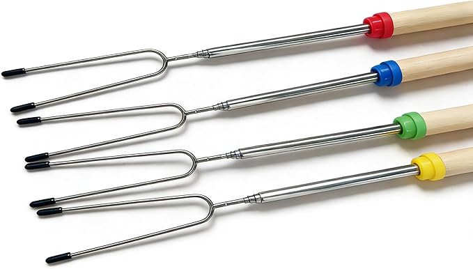 Telescoping Forks Smores Sticks for Fire Pit, 5 pcs S’mores Roasting Sticks for Camping, 6.3-11.4 Inch (4, 12.4-31.8 Inch)