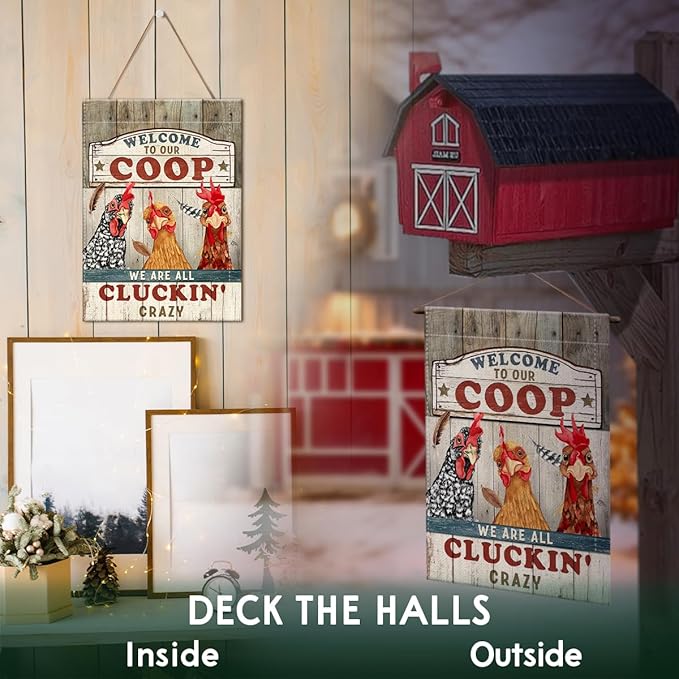 Garden Flag Christmas, Chicken Coop Yard Flag Markers, Welcome Banner for Rustic Farmhouse, Funny Chicken Gifts Sign for Women Men Farmer