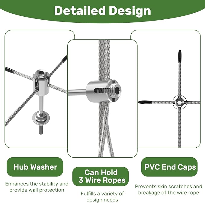 DOEWORKS Wire Trellis for Climbing Plants Outdoor, 16 Set Wall Wire Trellis Kit with 1/8 in x 80ft Stainless Steel Cable, Espalier System for Fence and Garden DIY Projects