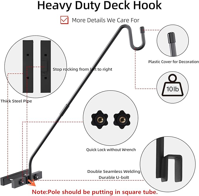 Deck Railing Plant Hanger Outdoor-Deck Hook Railing Mount，Metal Bird Feeder Hanger for Deck Railing,Fence Shepherds Hooks Pole Bracket for Hanging Hummingbird Feeder,Planter,Flower Baskets