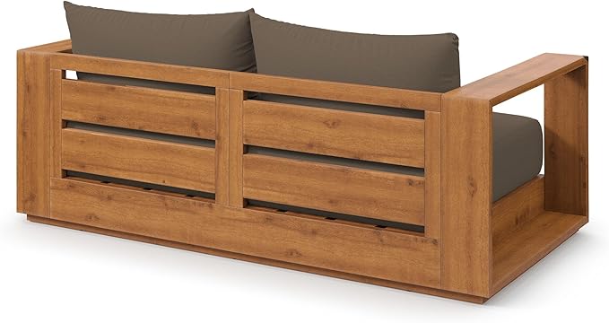 Modway Tahoe Acacia Wood Outdoor Patio Loveseat in Natural Cocoa with Weather-Resistant Cushions - Ideal as a Patio Couch, Outdoor Sofa, or Wood Couch