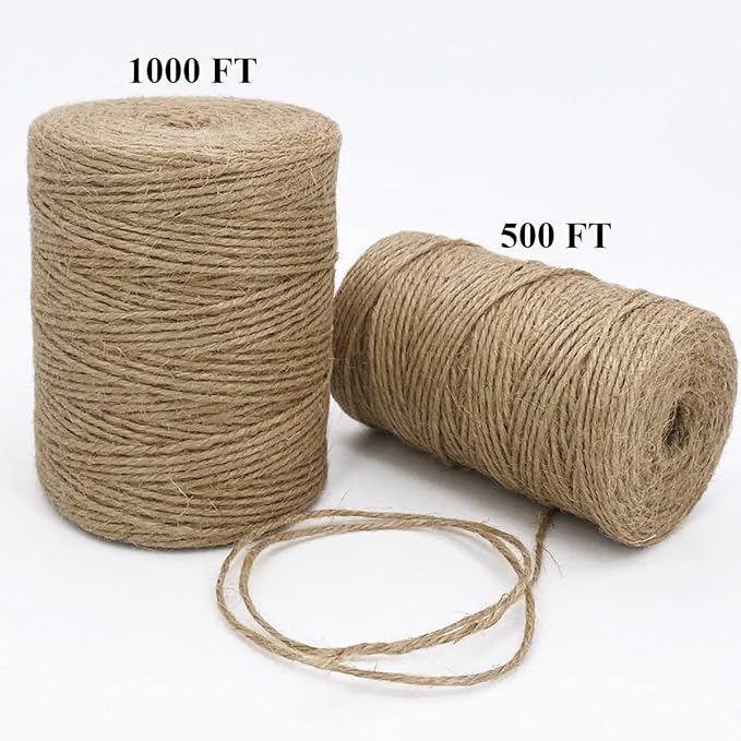500FT Jute Twine String 2mm 3ply Natural Thin Twine for Craft Gardening Gift Wrapping Packing Material Wedding Christmas Decoration Bulk
