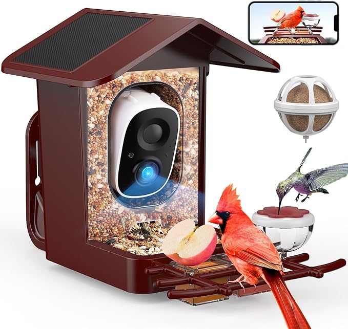 PeckCam® Bird Feeder with Camera Solar Powered, AI Identify & Auto Capture, 2K HD Live Video Smart Bird Feeder Camera Instant Notifications in Backyard, Gift for Bird Lovers