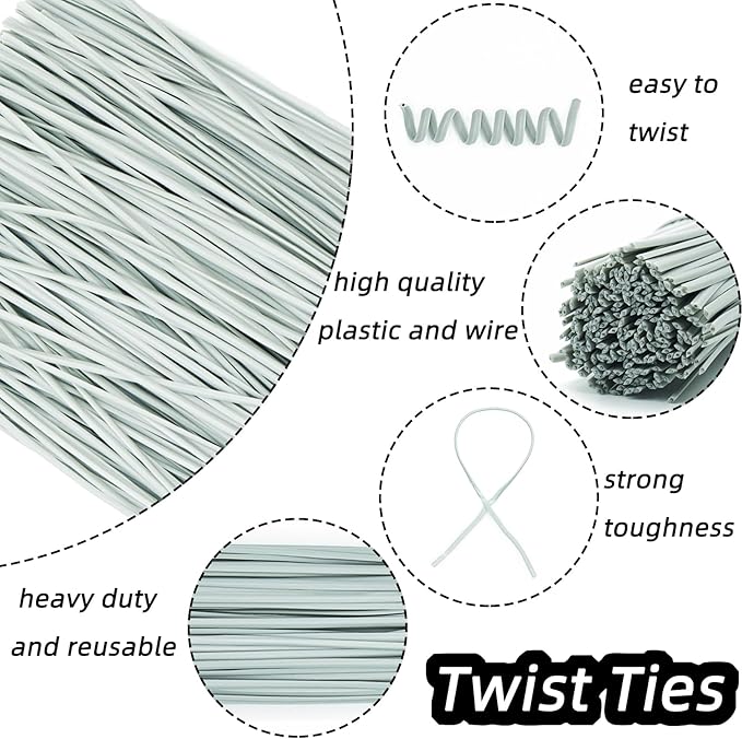 Gray Plastic Twist Ties Bulk, 6 Inch Reusable Twist Ties Garden Ties for Plants, 500 Pcs Metallic Twist Ties for Bread Bags, Vines and Wrapping Cords, Christmas Decor