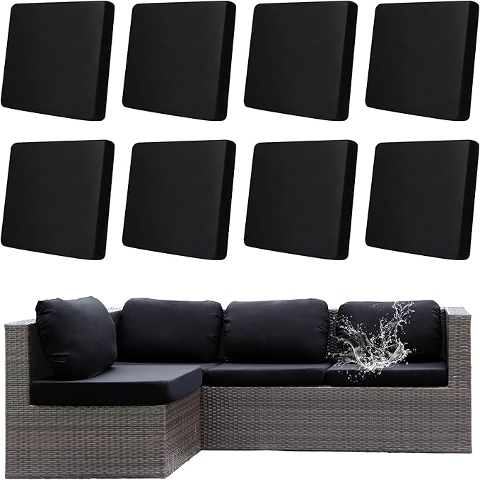 8Pcs Outdoor Cushion Covers, Patio Cushion Covers,Stretch Elastic Slipcovers, Replacement Washable & Reusable Furniture Protector for Patio Couch (Black,Cover Only)