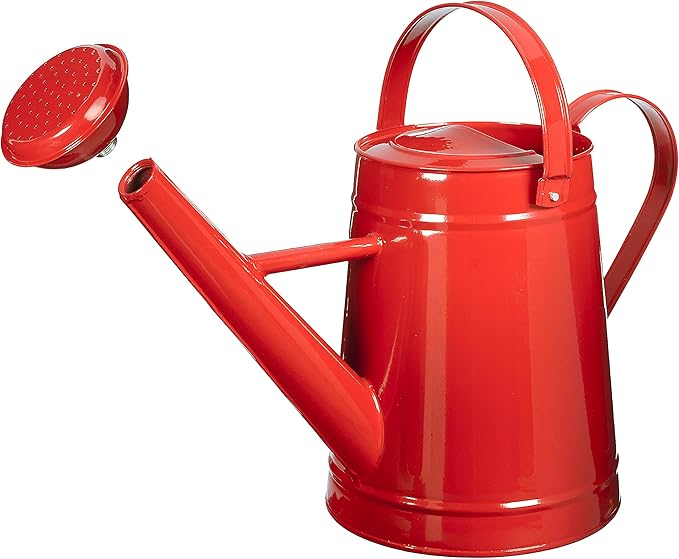 Metal Outdoor Watering Can, 1.2 Gallon Galvanized Steel with Sprinkler Head – Red
