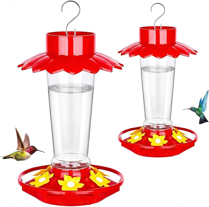 Plastic Hummingbird Feeders for Outdoors Hanging, 2 Pack 10 OZ Clear Humming Bird Feeder with 6 Feeding Ports and Perch, Built-in Ant Moat, Gifts for Women Garden Decor