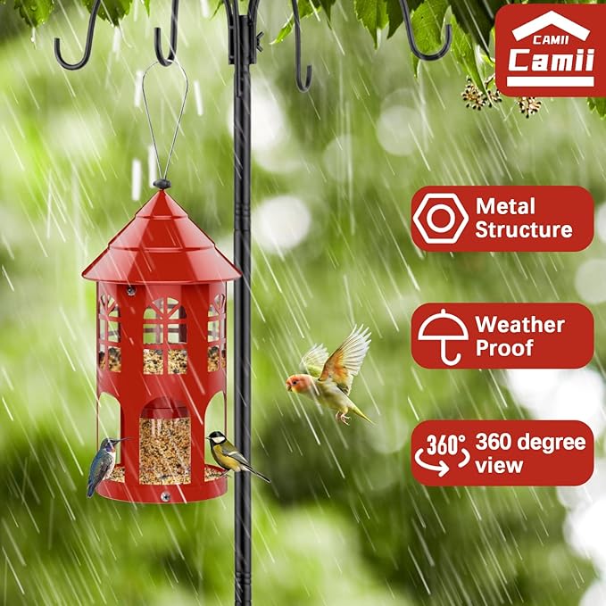 Bird Feeders for Outdoors Hanging, Metal Wild Bird Feeder for Outdside Easy to Clean & Refill, Weatherproof & Large Capacity, Ideal Birdfeeder for Attracting Finch, Cardinal, Blue Jay, Red