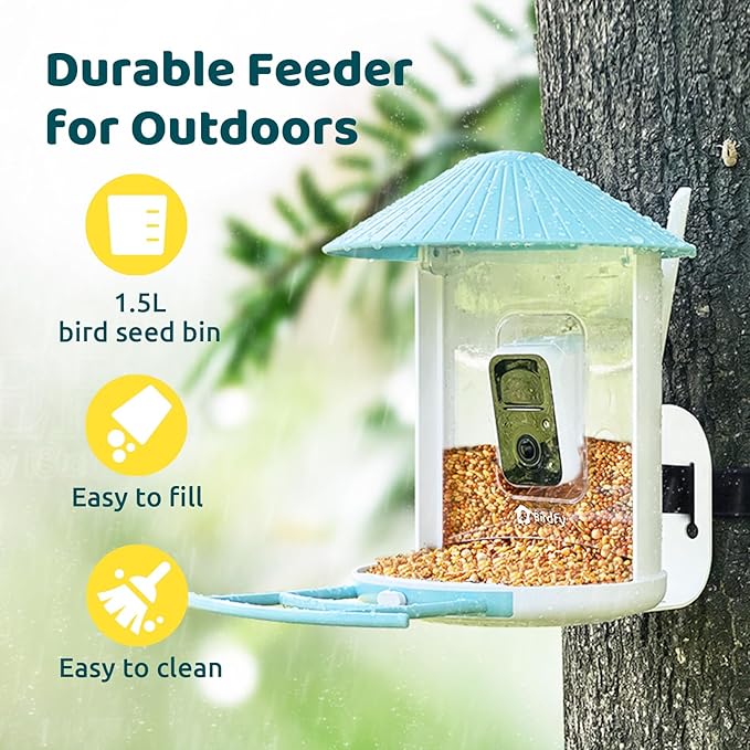 NETVUE by Birdfy Smart Bird Feeder with 2K AI Camera, Auto Capture Videos & Motion Detection, Live Steam, Wireless Wildbird Watching, Ideal Gift for Outdoor Backyard Birder(AI by Subscription)