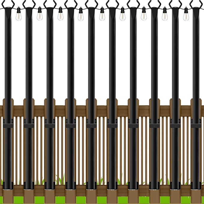 LETIANPAI 10 Pack String Light Poles,5 Ft Metal Poles with Fence Bracket for Outdoor String Lights,Outdoor Light Poles,Poles/Post/Stand for Outside