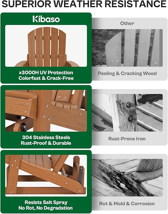 3-Position Adjustable Adirondack Chair with Cup Holder Set of 6, HDPE All-Weather Outdoor Glider Chair, Wood-Grain Fire Pit Chairs for Pool, Yard, Deck (Rustic Teak)