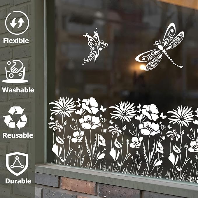 Large Flower Stencils for Painting, 8pcs Wall Stencils for Painting Large Pattern, Reusable Floral Butterfly Fence Stencils for Outdoors Garden Wood Walls DIY Crafts Home Canvas Furniture