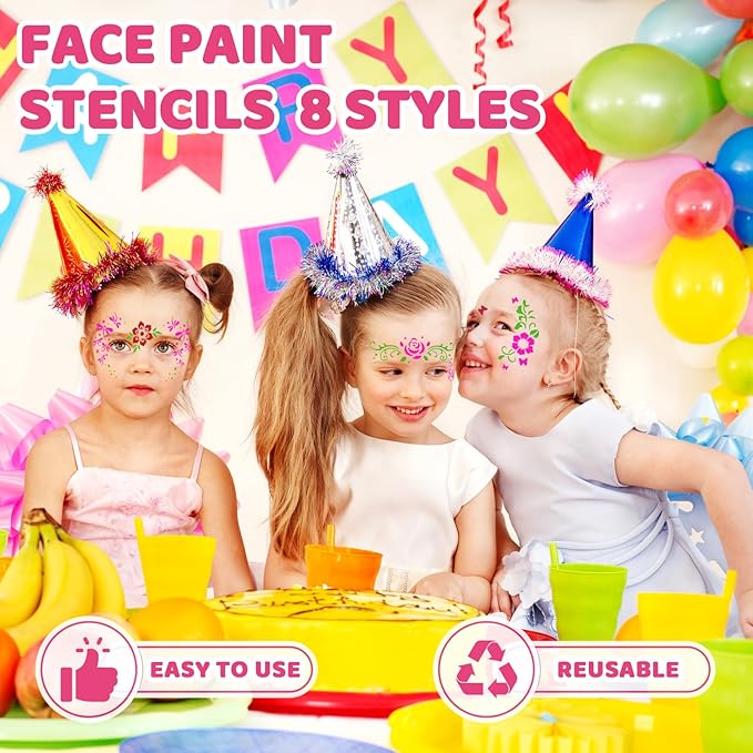 8 PCS Face Stencils Reusable Face Tattoo & Body Makeup Painting Template for Drawing Mask Wood Wall DIY Home Decorations Party Supplies 7.9 x 4.7 Inch