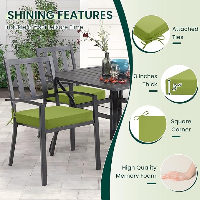 HARBOREST Outdoor Chair Cushions Set of 4, Water Resistant Patio Chair Cushions with Ties, Square Corner Outdoor Seat Cushions for Patio Furniture, 18.5"x16"x3", Grass Green