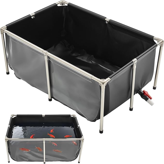 VEVOR KOI Aquarium Tank Above Ground Fish Pond, 127 Gallon Foldable Canvas Fish Pool Pond with Clear Viewing Panel, Outdoor/Indoor No Dig Turtle Goldfish Pond with 304SS Frame and Drain Valve