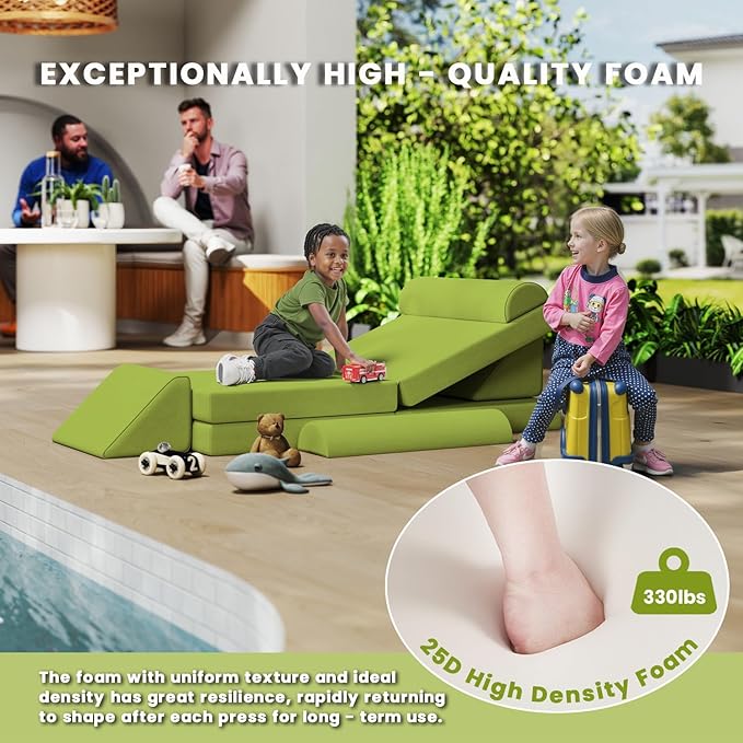 jela Kids Couch, Waterproof Kids Modular Sofa for Outdoor & Indoor, UV Resistant Child Sectional Sofa, Foam Play Couch Playhouse Play Set for Children Adults(Grass Green)