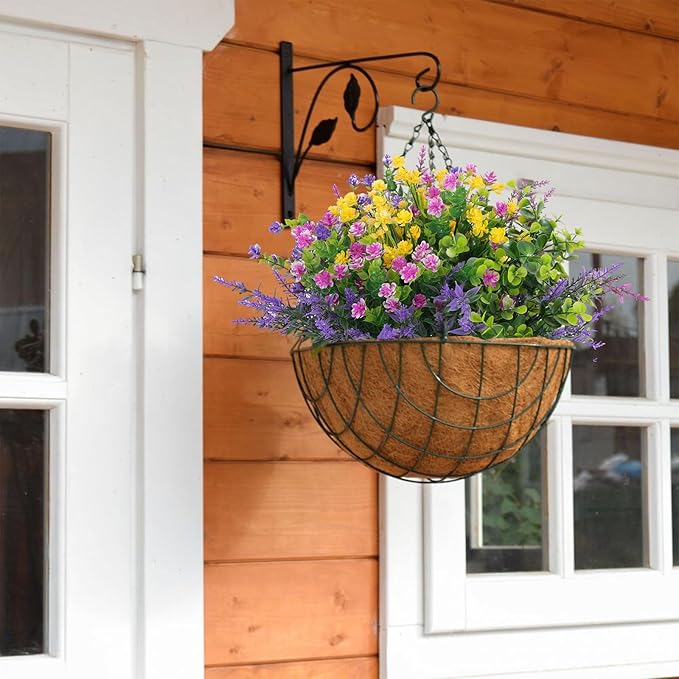 Hananona Artificial Flowers Outdoor, Faux Artificial Plants UV Resistant Plastic Flower Bulk for Hanging Planter Porch Window Home Wedding Fall Summer Decor (48, Fuchsia, Purple, Yellow, Green)