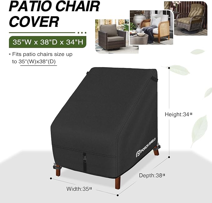 Porch Shield Patio Chair Covers - Waterproof Outdoor Lounge Deep Seat Adirondack Chair Cover 2 Pack - 35W x 38D x 34H inch, Black
