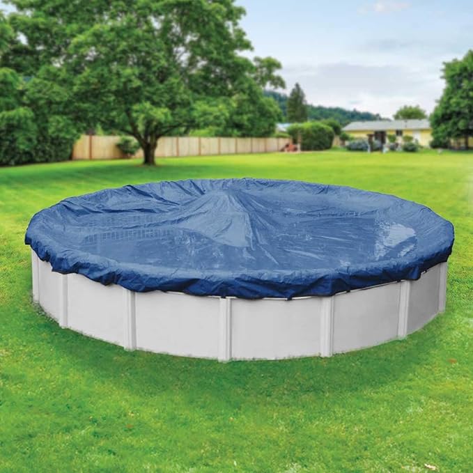Robelle 15 ft Industrial Blue Winter Pool Cover for Above Ground Pools, 4 ft Overlap (19 ft Cover Size), Solid 14 x 12 Scrim, 4.5 oz/yd2, 20-Year Warranty, Style: 2015-4
