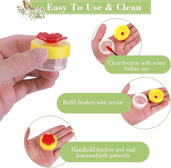Hand Held Hummingbird Feeder, 4Pcs Hummingbird Hand Feeders with 4Pcs Cleaning Brushes Wild Bird Feeder for Window Outdoor