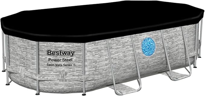 Bestway 7 Colored LED Relaxing Waterfall Cascade Pool Accessory & Power Steel Swim Vista 14' x 8' x 39.5" Oval Outdoor Above Ground Swimming Pool Set