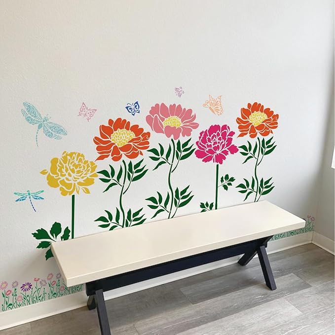 Large Fence Flower Stencils for Painting on Wood Floral Butterfly Fence Stencils for Walls Outdoors Garden Lace Crafts Reusable Home Canvas Furniture Paper (flower9)
