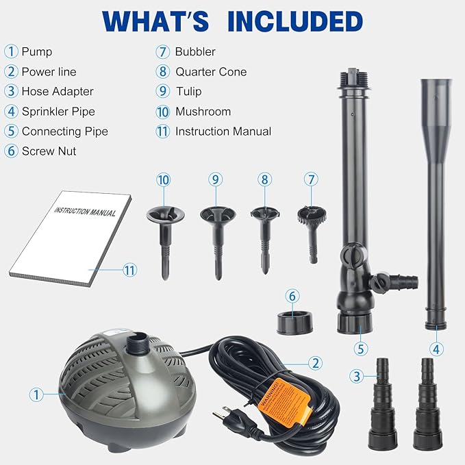 OYO WATER Pond Pumps Submersible Outdoor,264GPH Water Fountain Pump with Fountain Kits for Small Ponds