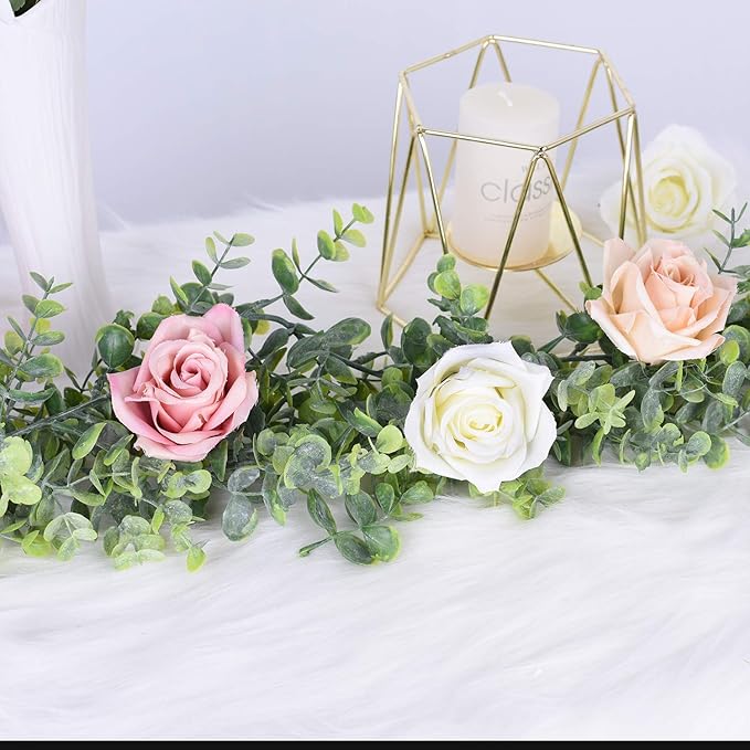 DearHouse Faux Eucalyptus Garland Plant, 2 Pack Artificial Vines Hanging Eucalyptus Leaves Greenery Garland for Wedding Backdrop Arch Wall Decor, 6 Feet/pcs UV Protected Indoor Outdoor