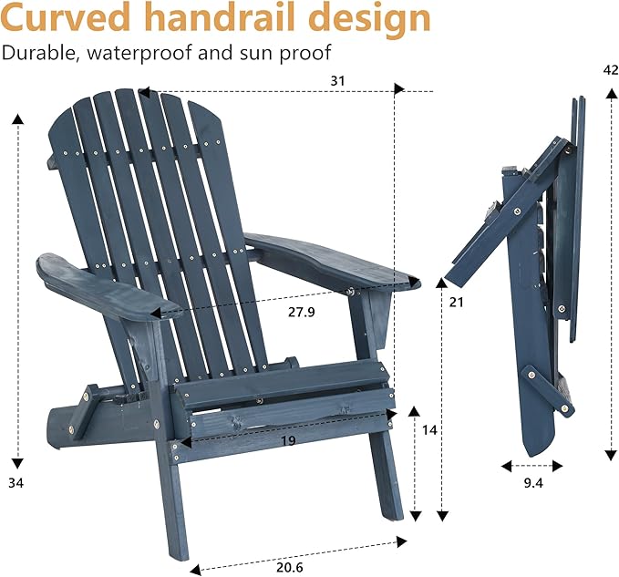 PayLessHere Adirondack Chair Set of 2, Weather Resistant Patio Chairs with Pinewood Wooden Textured for Patio Lawn Garden Backyard Deck Pool Beach Fire Pit