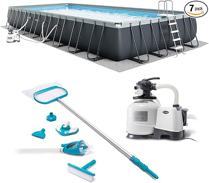 INTEX 26373EH Ultra XTR 32ft x 16ft x 52in Above Ground Swimming Pool Set with Sand Filter Pump and Deluxe Maintenance Cleaning Kit