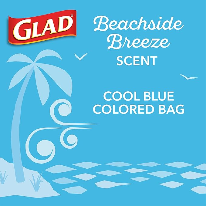 Glad Small Trash Bags 4 Gallon, Febreze Beachside Breeze Garbage Bags, Odor Resistant with Drawstring, 34 Count (Pack of 2)