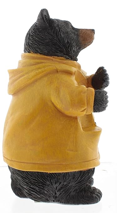The Bridge Collection 7" Black Bear Weather Rain Gauge - for Patio, Porch, Garden - Resin Bear With Yellow Rain Coat - Cabin Decor