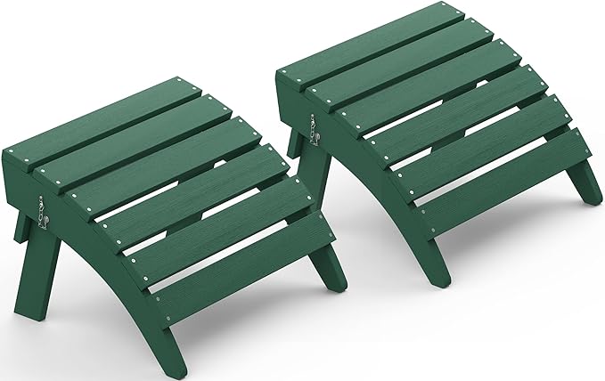 SERWALL Folding Adirondack Chair Footstools Set of 2, Adirondack Ottomans Without Assembly, Green